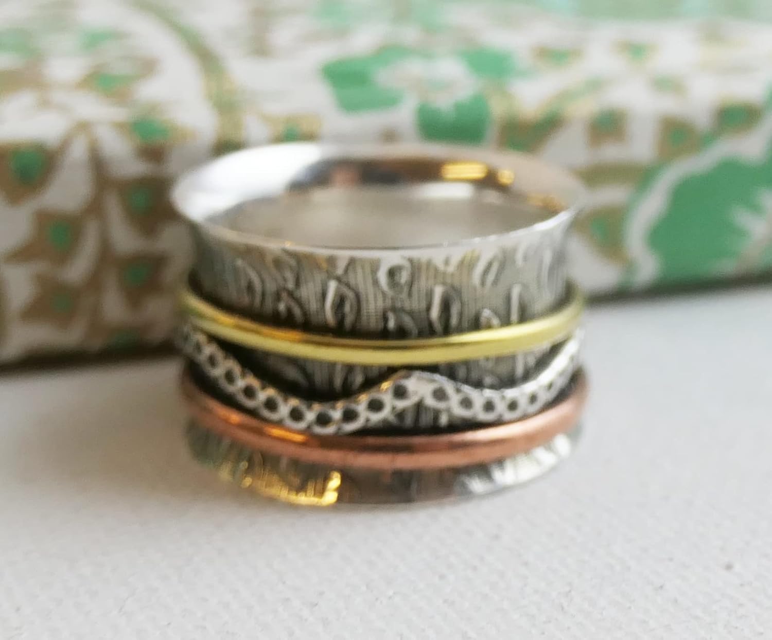 Sterling Silver Spinning Ring - Leaf Worry Fidget Bohemian Anxiety Relief Ring - Bohemian Boho Style - Birthday Valentine's Mother's Day Gift - Handmade Jewelry Gift Ideas for Women Size 7 - Image 3