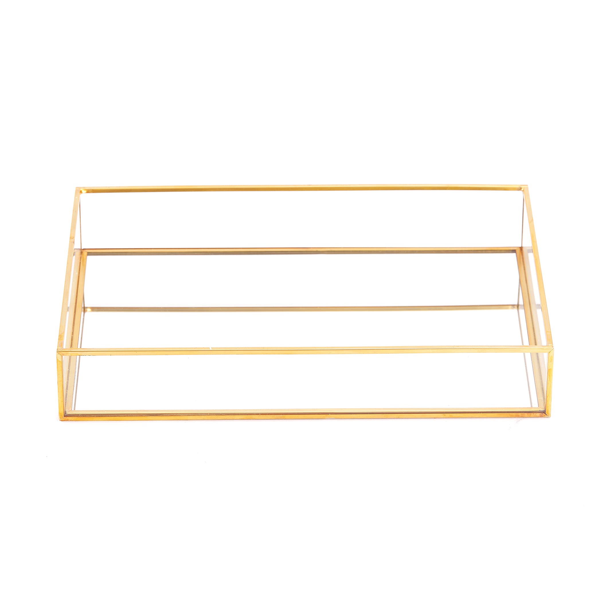Złota taca dekoracyjna z lustrem biżuteria organizer na perfumy taca toaletkowa, dekoracyjna taca do komody, łazienka sypialnia przechowywanie kosmetyków, 30 cm x 20 cm x 5 cm