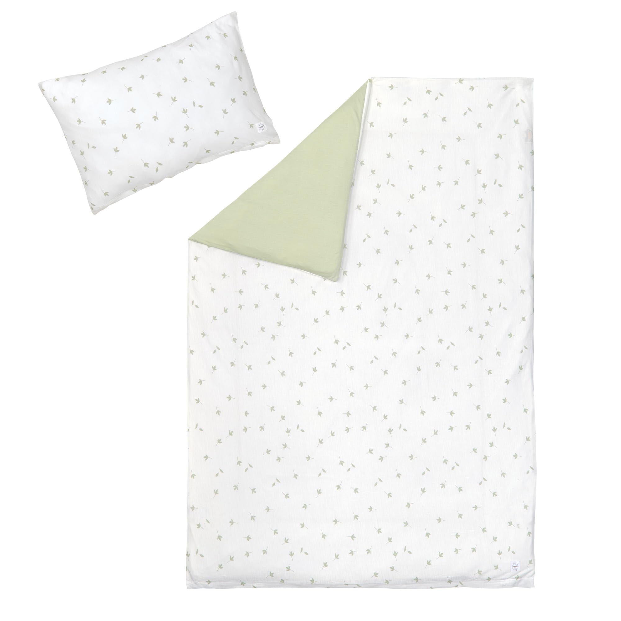 LÄSSIG Juego de Ropa de Cama Infantil de Punto Individual con Tencel™ Lyocell de 2 Piezas/Bedding Set Leave Milky/Olive