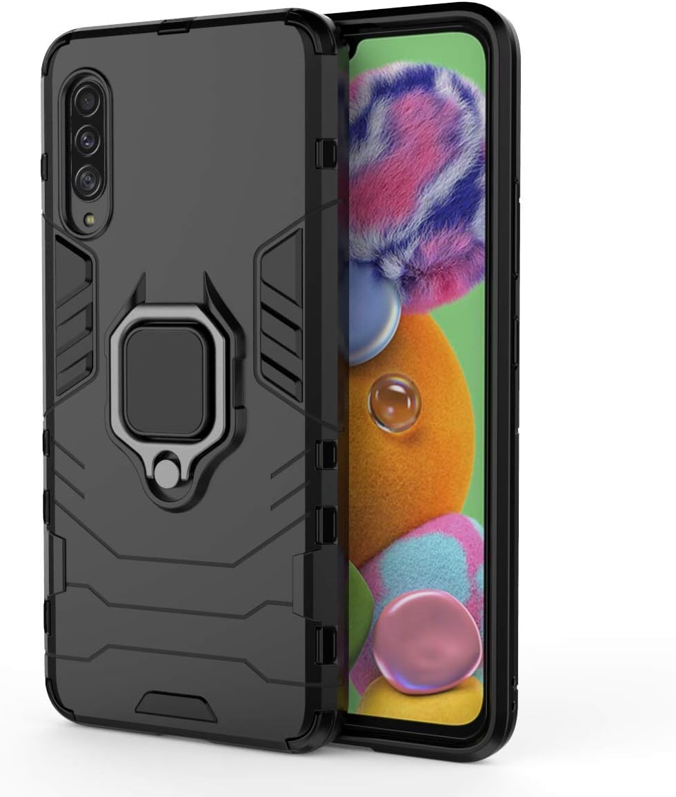 Anreixx Case Compatible with Samsung Galaxy A90 5G, Military Grade Armor Phone Case with Car Mount Kickstand, Hard PC and Soft TPU Dual-Layer Full Body Protective Case Black