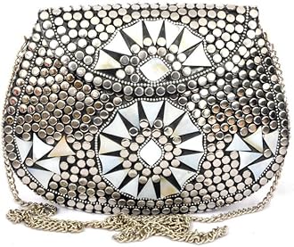 SHAKUNTLA VINTAGEShakuntala Vintage Clutch - Metal Mosaic Stone & Shell Design Purse - Handmade Women's Handbag