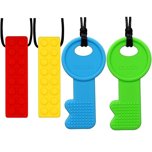 Collares masticables para niños sensoriales, paquete de 4 collares masticables para niños con TDAH, autismo, necesidades de mordida, ayuda motora