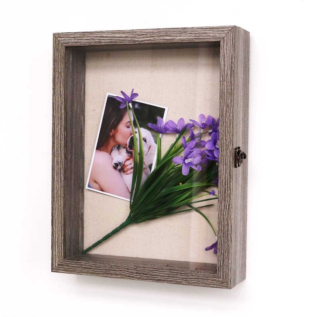 Shadow Box Case 11x14 inch Display,Large Rustic Wood Memory Picture Photo with Glass Window for Jerseys, Keepsakes and Pictures