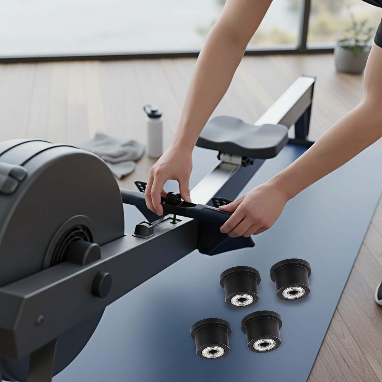 Rudergerät-Ersatz-Sitzrollen, 4 Stück, mit verdickten Lagern für reibungsloses, geräuscharmes Gleiten, 8 mm Öffnung, passend für die meisten Fitness-Rudersitze, einfache Installation für das