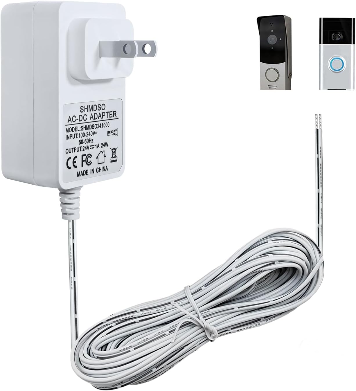 DC 24V Power Supply, 33 Feet Cable, Compatible with Arlo Nest, Eufy, Wyze, Ring Doorbell Transformers, and Google Nest, Honeywell, Emerson, Ecobee Thermostat Power Adapters