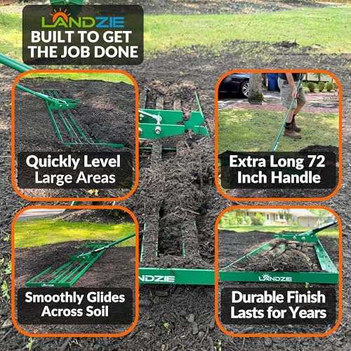Image of LANDZIE - Lawn Leveling Rake 48 Inch, Pneumatic Yard Leveler