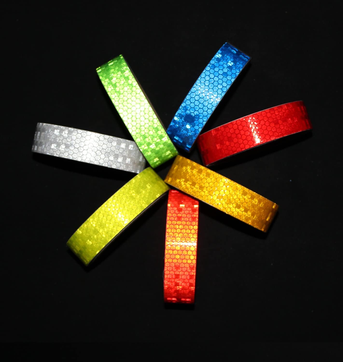 tuyrchu Reflective Tape 7 Colors for Bikes 1 in x 15ft 7rolls, White, Blue, Red, Yellow, Orange, Green, Fluorescent Yellow Waterproof High Visibility Warning Safety Adhesive Stickers