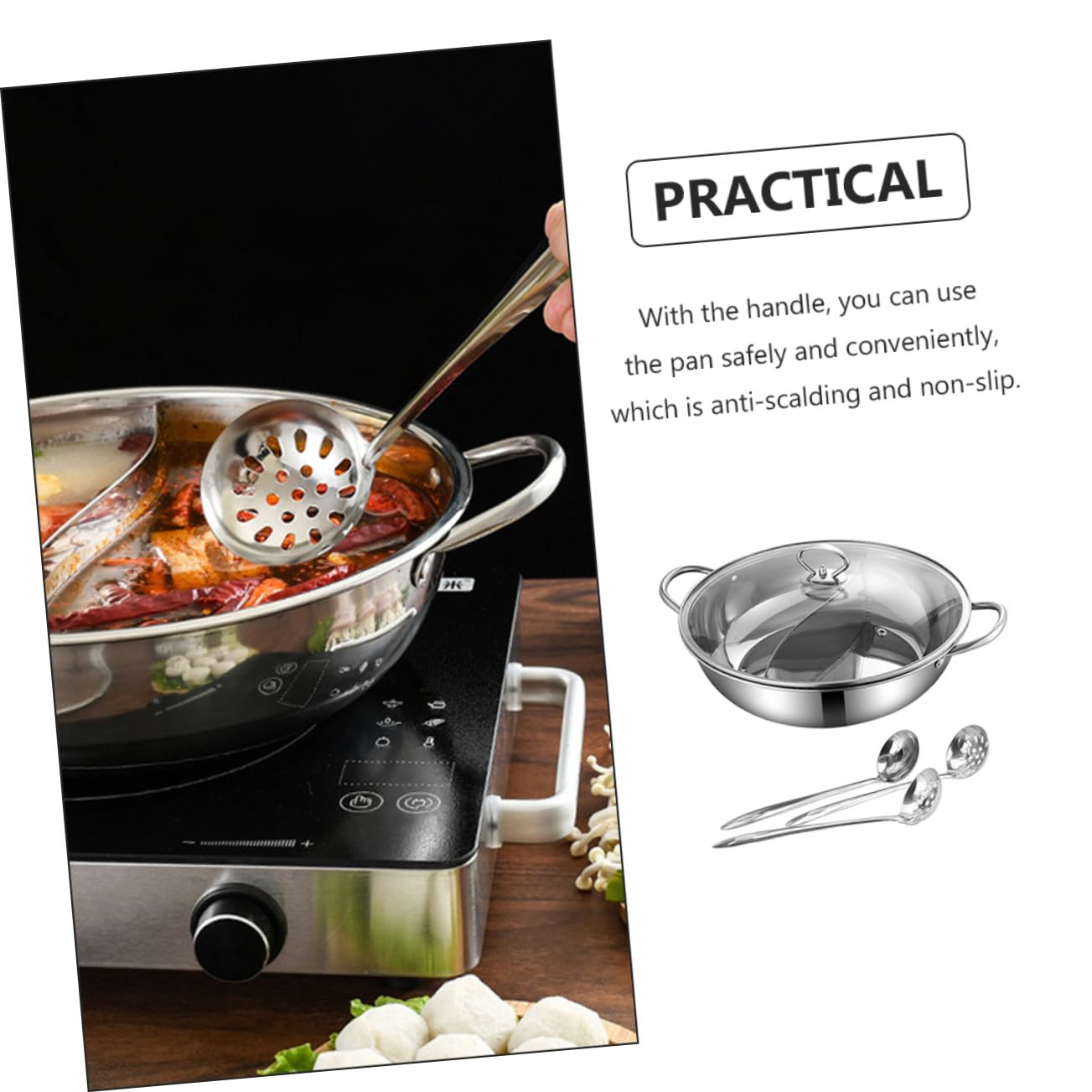 Didiseaon Olla Caliente Doble 32 Cm Acero Inoxidable Resistente Antióxido Utensilios Cocina Acero Inoxidable Menaje Hogar Set 4 Piezas para Cocina Asiática