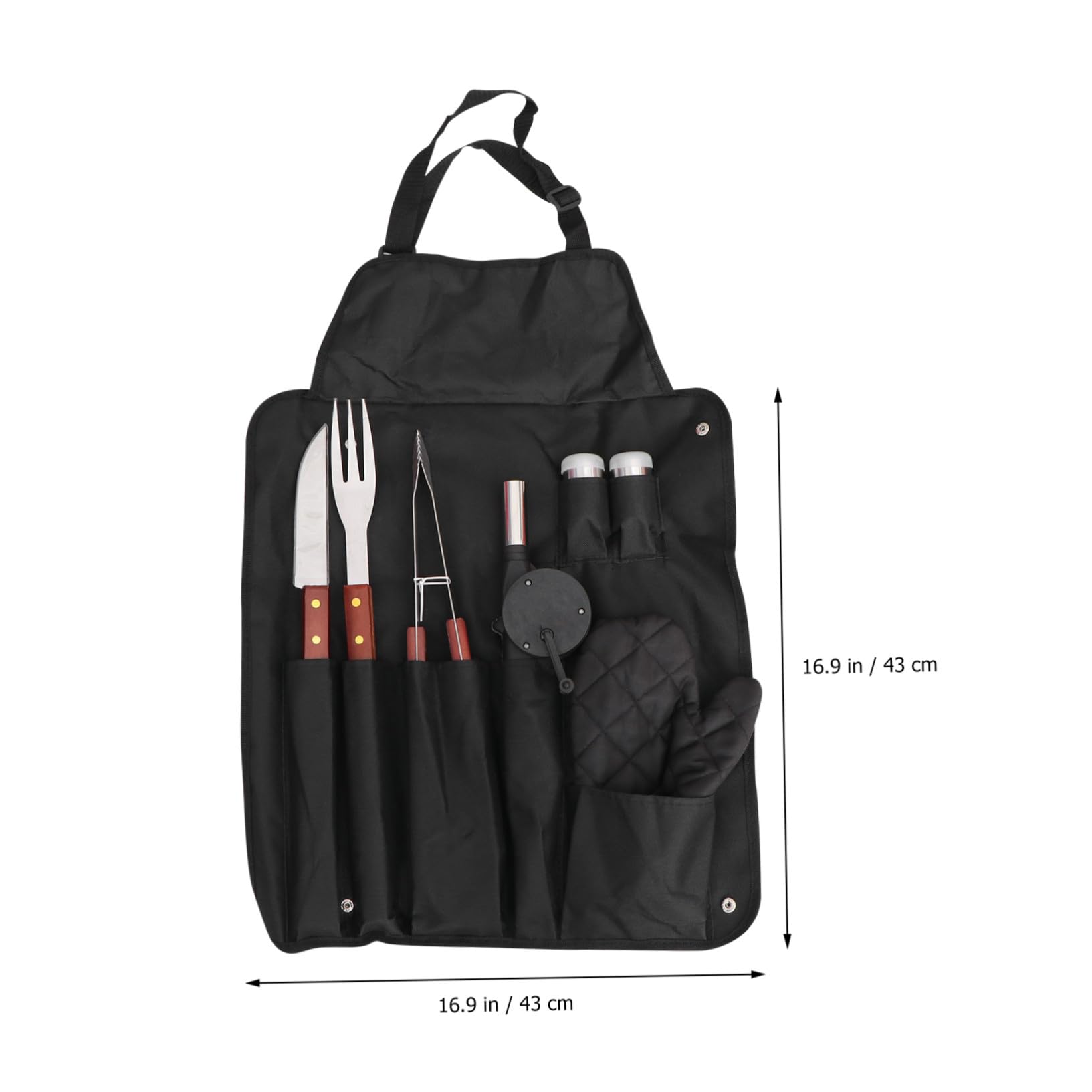 jojofuny Juego de Utensilios para Barbacoa Delantal y Bolsa de Almacenamiento, Herramientas de Acero Inoxidable y Mango de Madera para Barbacoa al Aire Libre en Fiestas