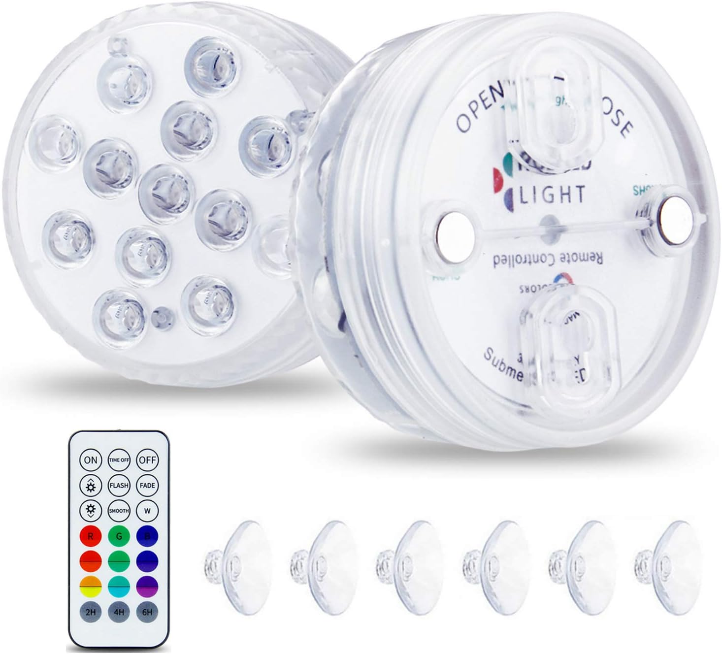 U UBEGOOD Submersible LED Lights with Remote, Magnets, Suction Cups, Upgraded Waterproof Color Changing Lights, Battery Operated Underwater Lights for Pool, Pond, Party (2 Packs)