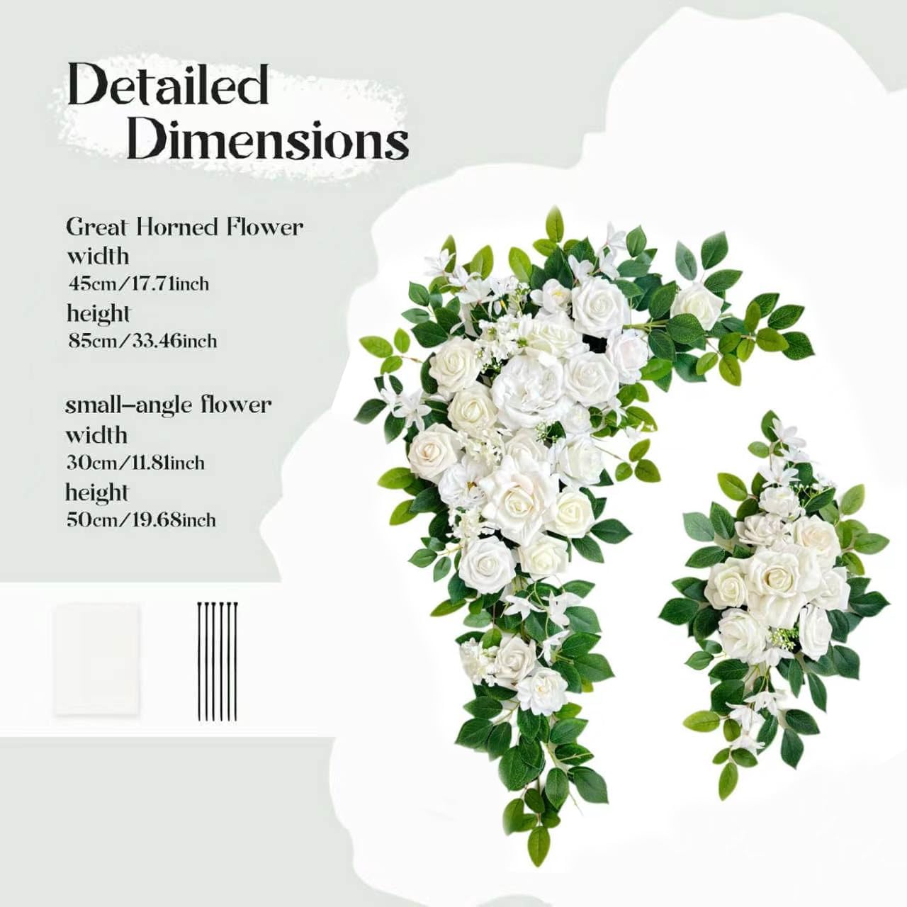 Odouzy Wedding Arch Flowers Kit,Artificial Flower Arch Decor (Set of 3),2pcs Artificial Flower Arrangement with 1pc Sheer Drape for Wedding Decor Reception Backdrop Floral Decorations (Ivory White)