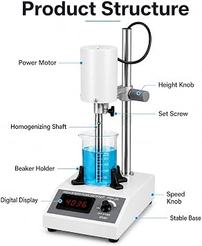Laboratory High Speed Homogenizer Disperser Mixer, 8000-22000RPM Adjustable Emulsifier Machine for 5-1000ml, High Shear Emulsification Tool with 2 Probes, Scientific Equipment