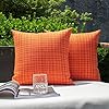 Kevin textile pack of 2 decorative outdoor waterproof fall throw pillow covers stripe square pillowcases autumn decorative modern cushion cases for patio couch bench 18 x 18 inch orange  urban country home decor
