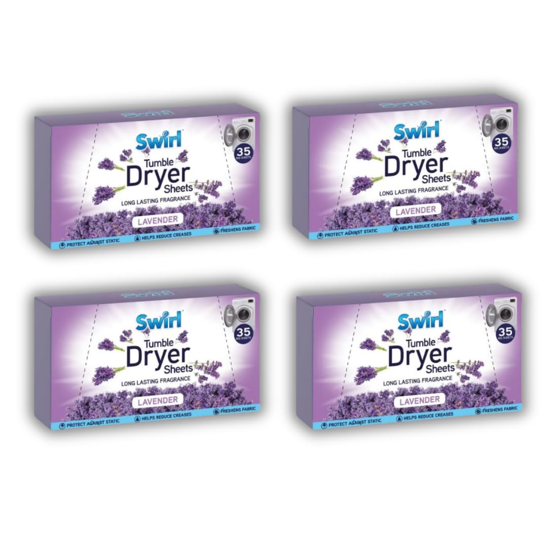 SOTL® 4 fogli per asciugatrice Swirl Lavanda 40 fogli per confezione, ammorbidente a lunga durata, freschezza, controllo statico, ecologico