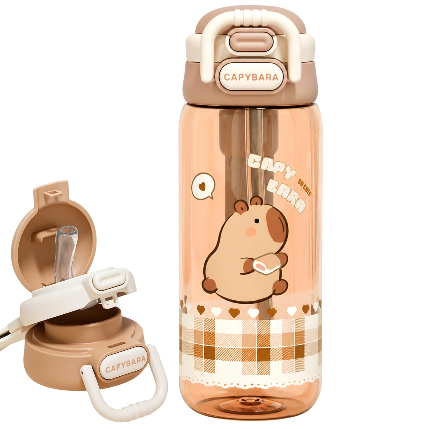 Orsefeliy 620ml Capybara Water Bottle, Leakproof Tritan Waterbottle with Drinking Spout & Silicone Straw, Thoughtful Drinking Bottle Gift for Students, Office Workers and Sports Enthusiasts