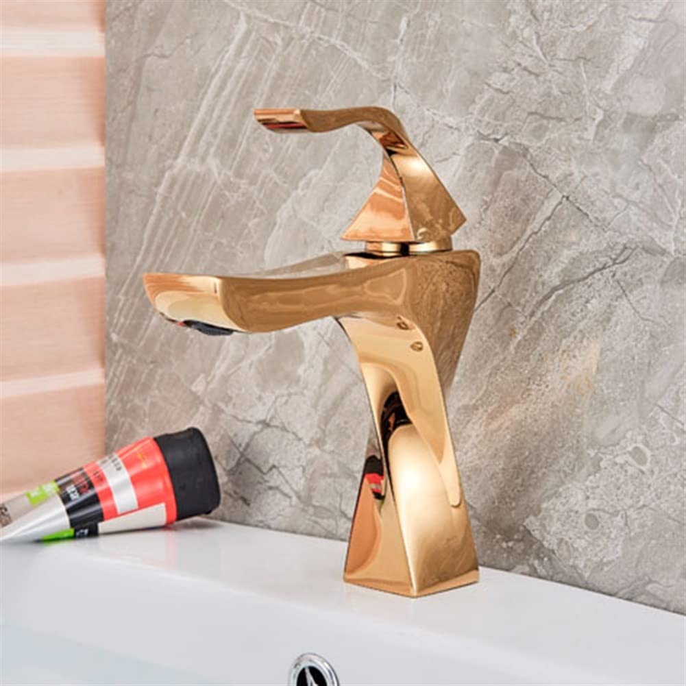 Grifo de lavabo de baño antisalpicaduras monomando de bronce alto 3