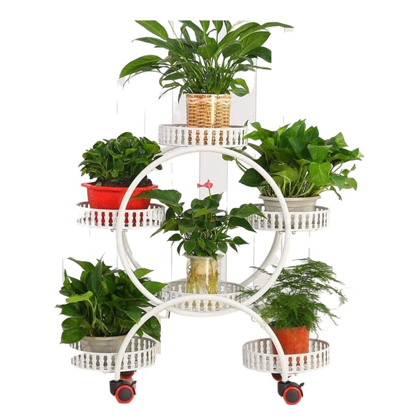 DFGHNBVC Plant Stand Plant Shelves Flower Holder Creative Metal Plant Holder 6 Trays For Flower Pots With Wheel Decorative For Home Patio Garden Flower Stand Plant Shelf Plant Rack,White-75 * 70.5Cm