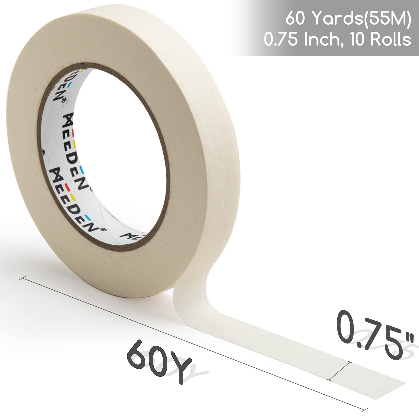 MEEDEN 10 confezioni di nastro bianco per artisti, 19 mm, con un totale di 550 m, nastro adesivo per pittura artistica, disegno, telaio, senza acidi, multiuso, per artigianato, ufficio, scuola