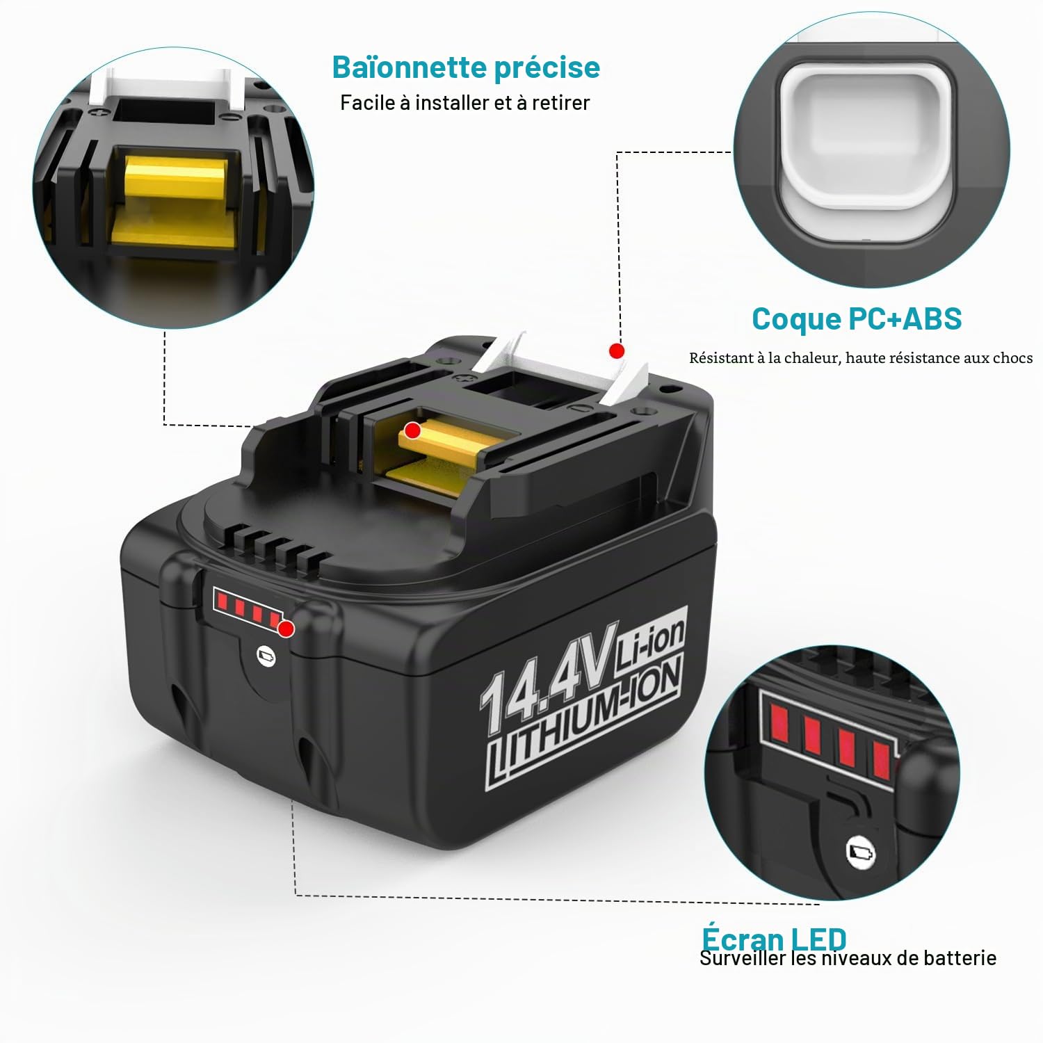 Batterie 14,4V 5,0 Ah pour Makita BL1430 BL1415 BL1440
