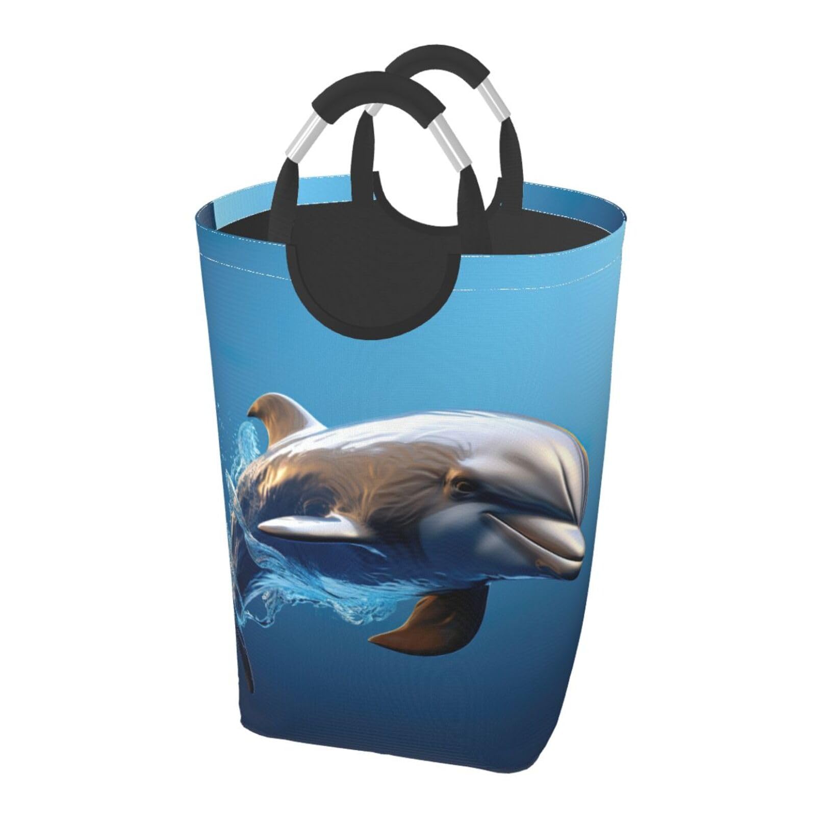 Bolsa de lavandería plegable con estampado de delfines 3D para el hogar, cesta de almacenamiento plegable para baño diario o dormitorio