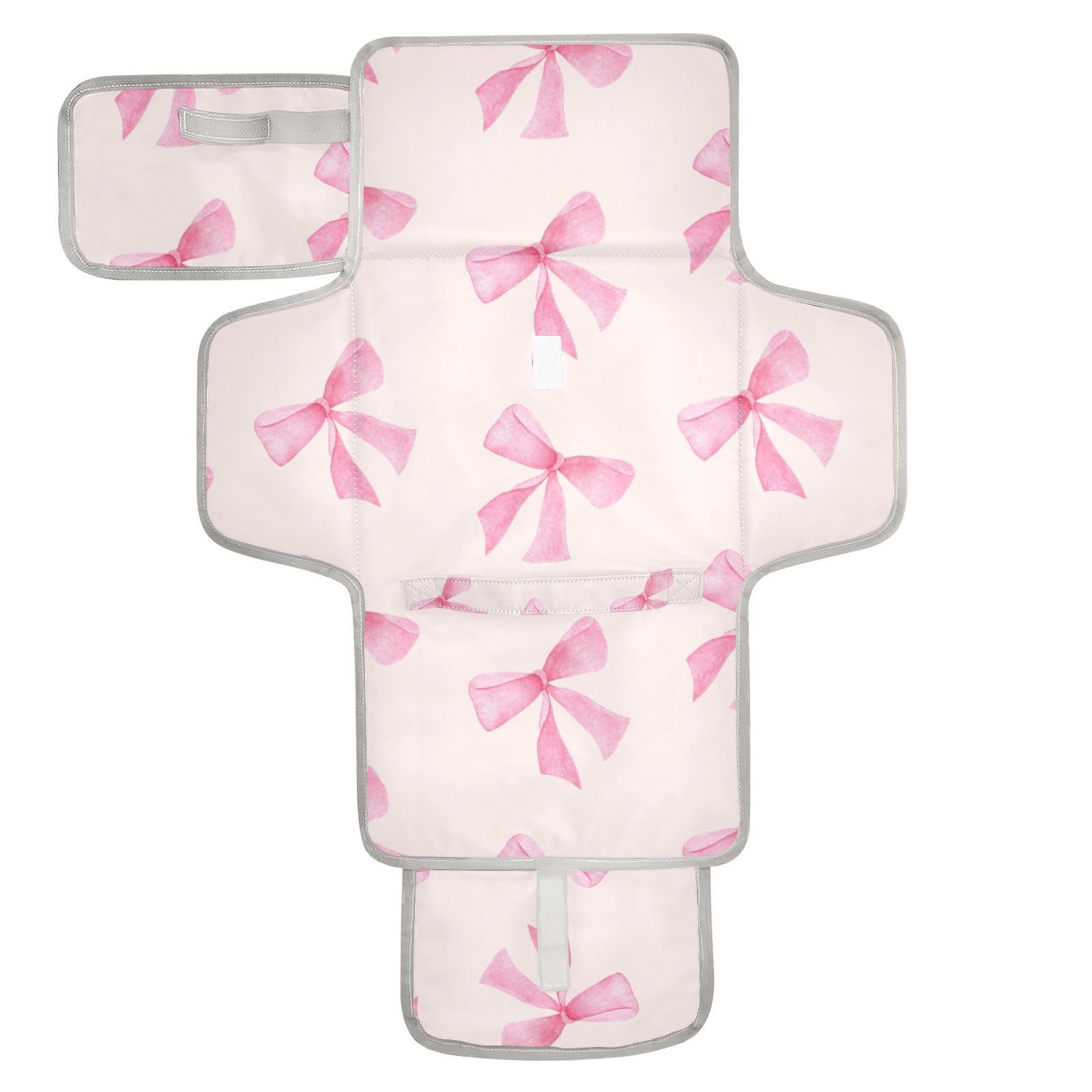 WELLDAY Pink Bow Portable Diaper Changing Pad - Waterproof Foldable Baby Diaper Changing Pad with Built-in Pillow, Travel Diaper Changing Mat for