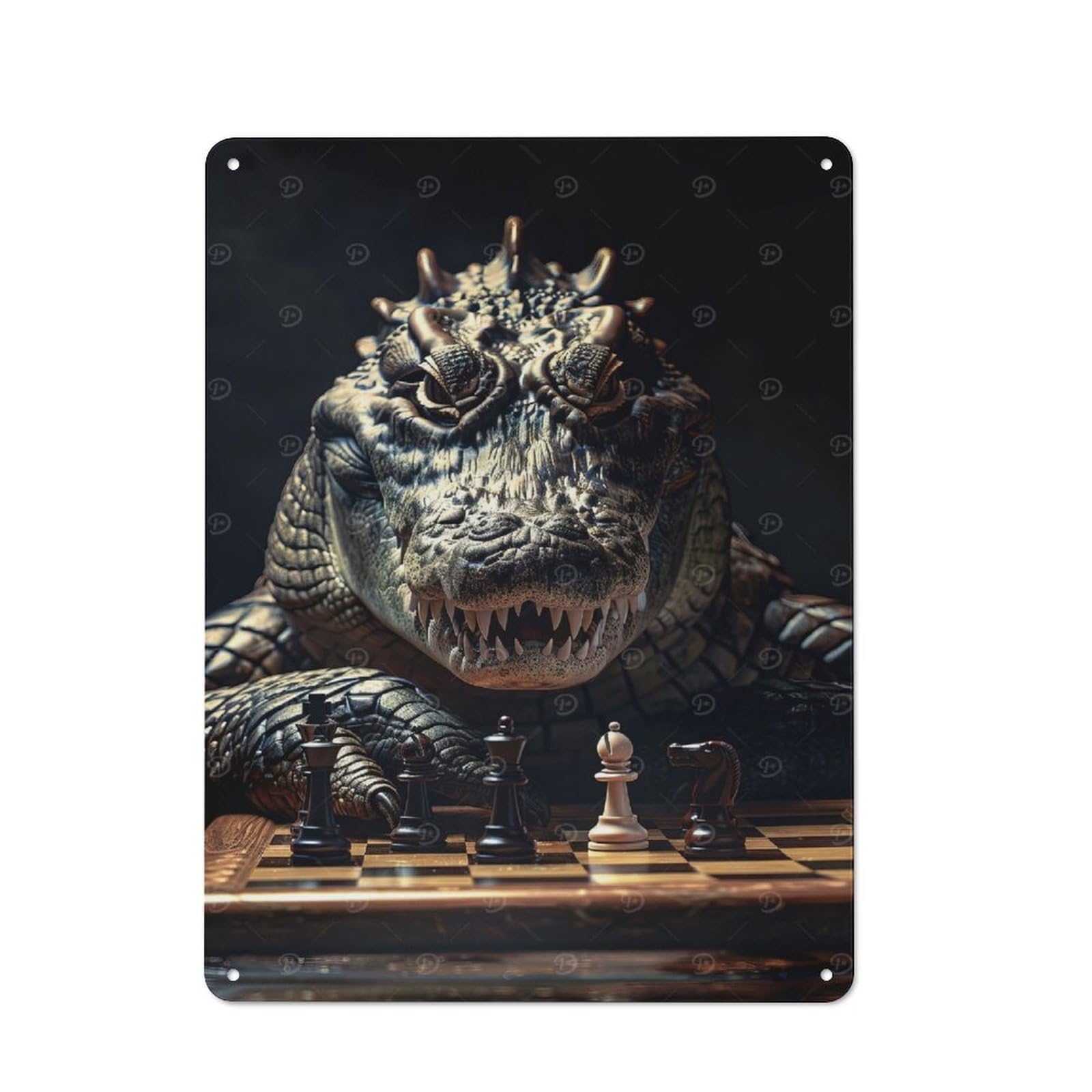 Junmoney Crocodile Chess Tin Wall Sign 40X30cm, Country Style Bistro Wall Plaque For Coffee Bar, Kitchen, Bistro Or Tea Corner