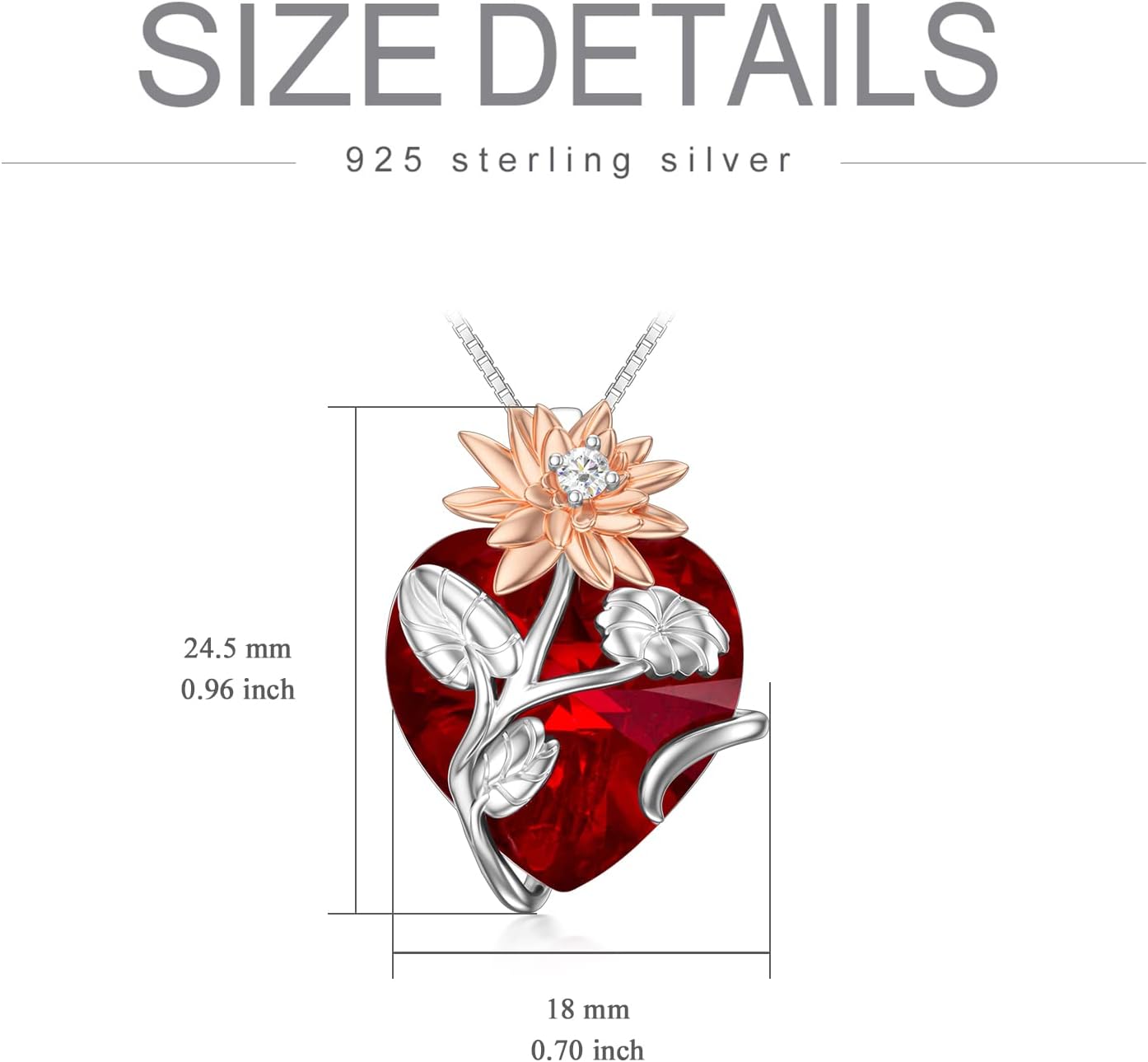 TOUPOP Birth Flower Necklace 925 Sterling Silver Birth Month Floral Pendant Necklace Birthstone Crystal Jewelry Birthday Christmas Gifts for Women