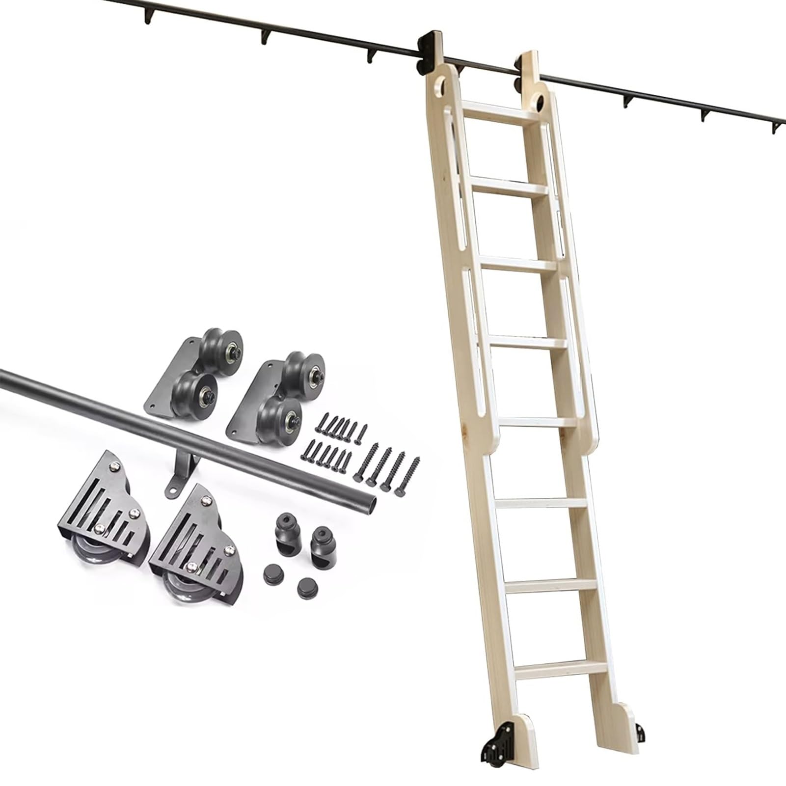 Rail mobile à tube rond pour échelle de bureau et aménagement de loft