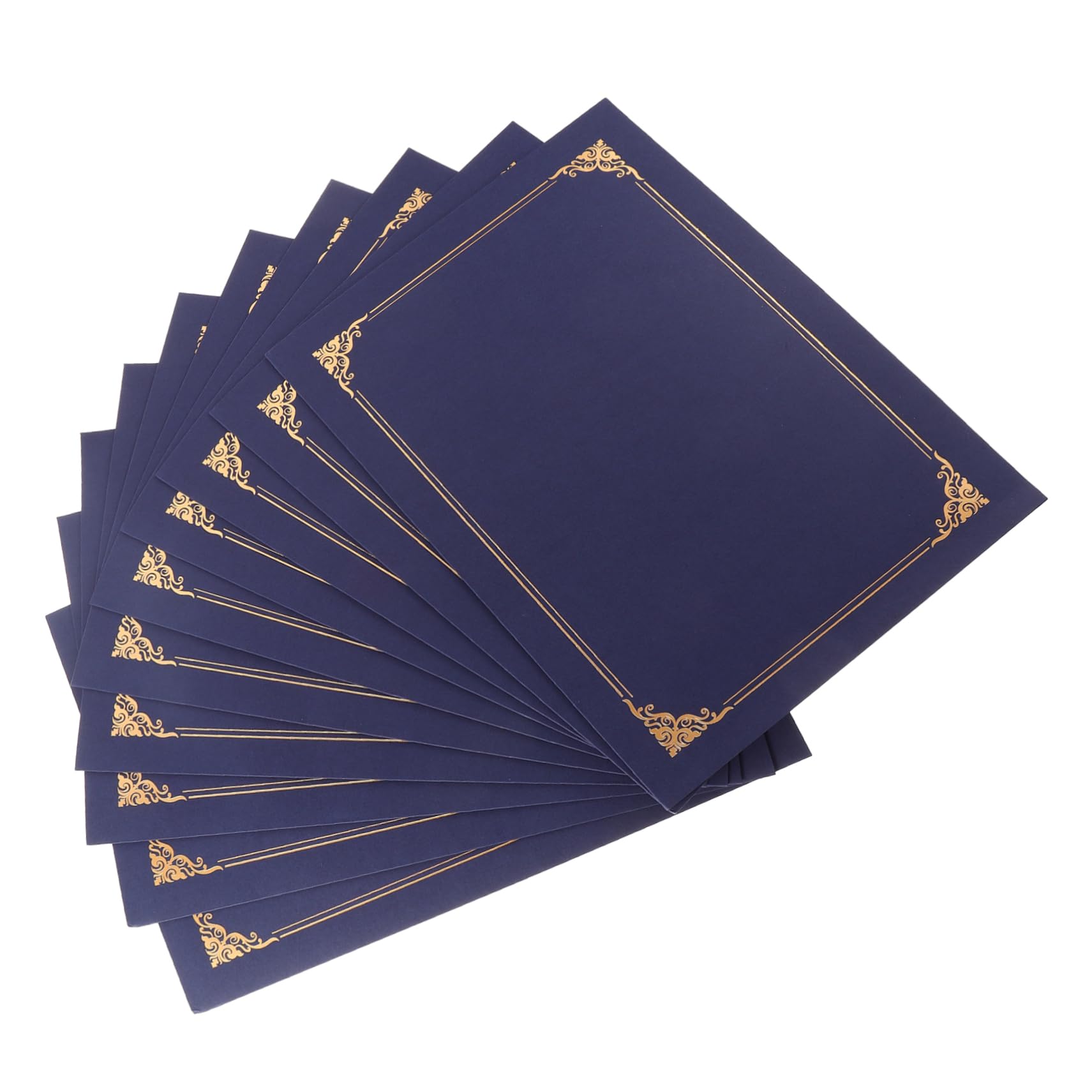 HOMSFOU Couverture De Certificat Bleue Lot De 10 En Papier Finition Dorée, Protection Horizontale Et Verticale Pour Diplômes Et Documents, Utilisation Bureau Et Domicile