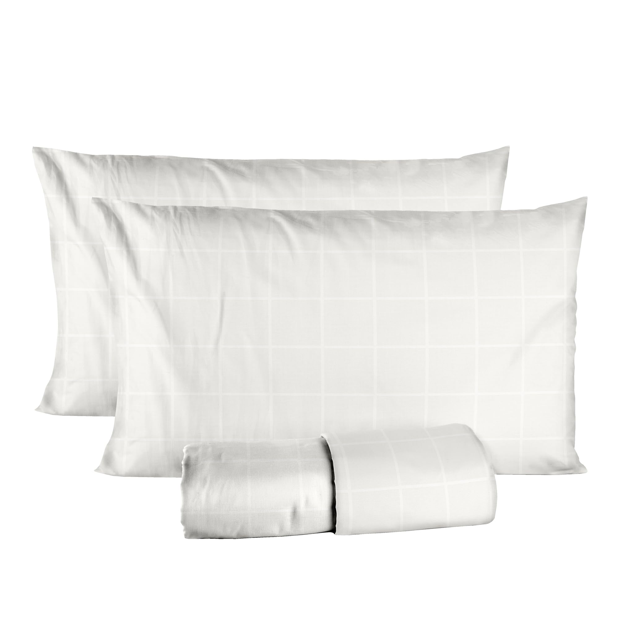 Ruggeri - Completo Letto Matrimoniale Con 2 Federe - Set Lenzuola in Raso Di Puro Cotone - Made in Italy - Collezione Di Raso (Quadri Panna)