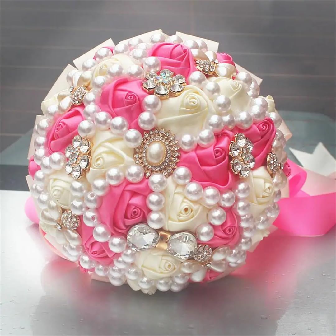 HJRegaFimu Diamond Brooch Wedding Bouquet Ribbon Flowers Bridal Bridesmaid Bouquets Crystal Buque W178 Ivory Khaki