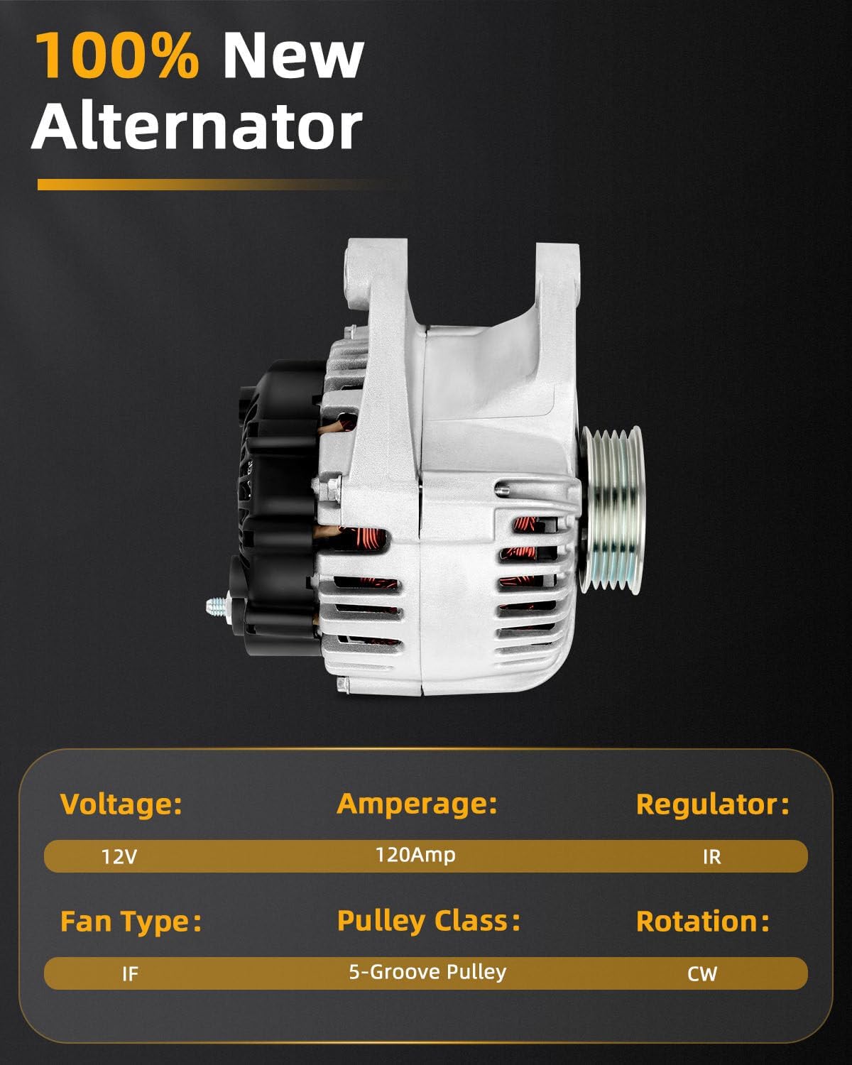 OCPTY Alternators 11012 for Kia for Sorento 2003-2006 ，12V 120AMP 5-Groove Pulley Alternator Replaces 11012 AVA0045 37300-39450 400-40015