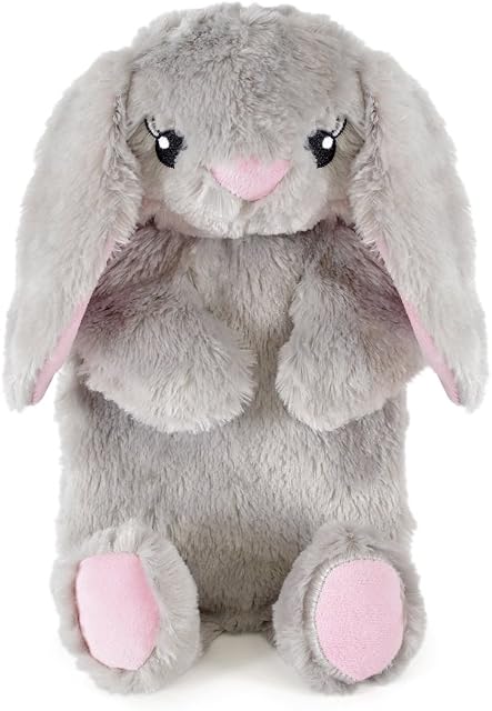 Habigail Hot Water Bottle with Novelty Plush Super Soft Cover Premium Natural Rubber 1 Litre Hot Water Bag - Helps Provide Warmth and Comfort (Grey Rabbit)