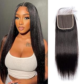 Lemoda 5x5 Closure Straight HD Transparent Lace Closure 12A Brazilian Virgin Human Hair Closure Free Part Pre Plucked with Baby Hair Natural Color 22 Inch