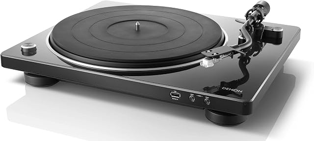 Denon Record Player for Vinyl Records, Vinyl Turntable with USB port, MP3 & WAV, 33/45/78 RPM, Built-in Phono Equalizer, Including Removable Dust Cover & MM Cartridge, MC Compatible, Black