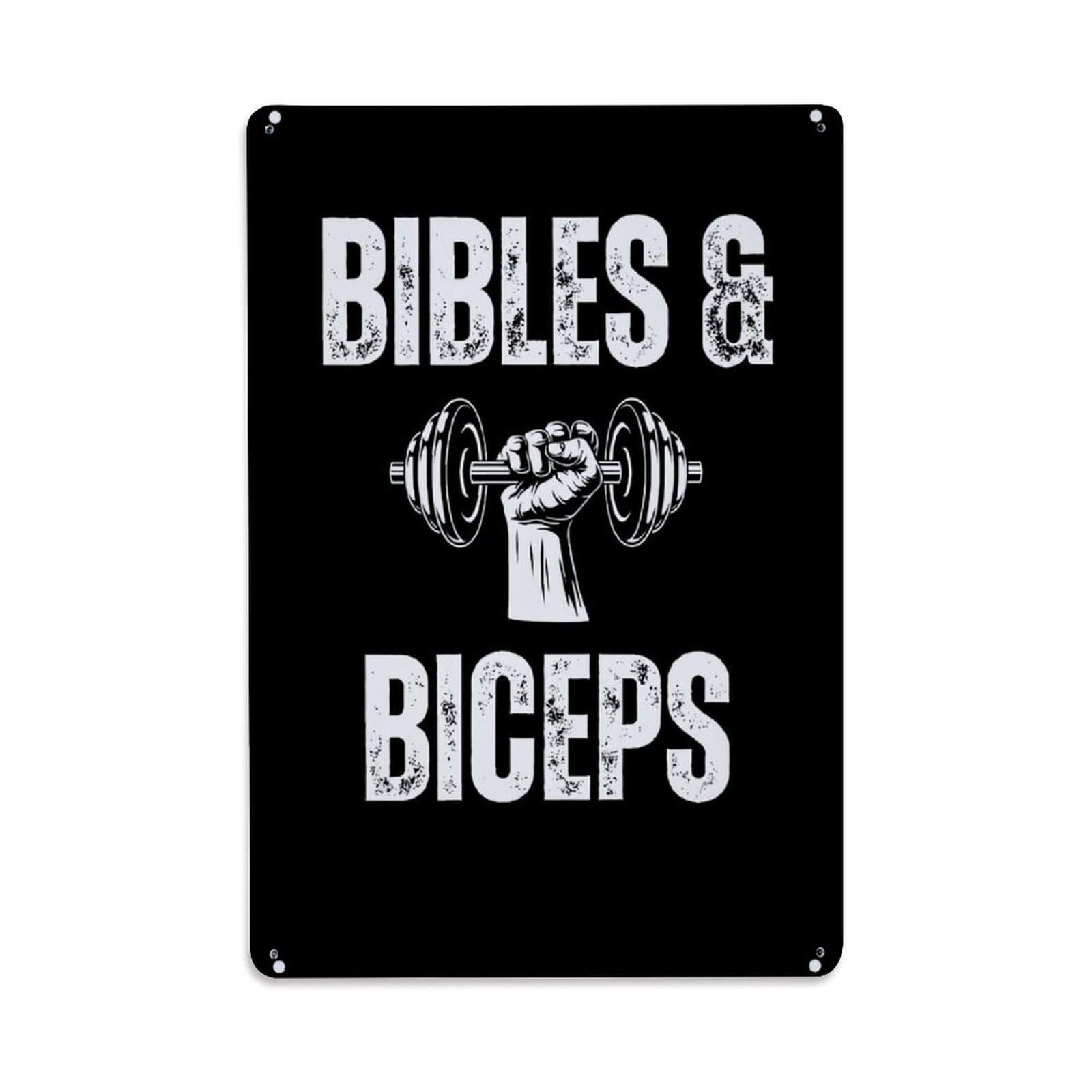 Nestemfo Vintage Bibles And Biceps Dumbbell Graphic Print Tin Sign Metal Sign, Living Room,Bar, Home, Bedroom Wall Decor,Retro Metal Poster 8X12 Inches