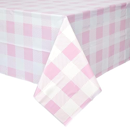 Miniatura 4 de BLUE PANDA Paquete de 3 manteles a cuadros blancos y rosas para suministros de fiesta de cumpleaños (5 x 9 pies)