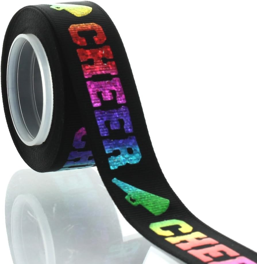 7/8" Ombre Rainbow Cheer Text Grosgrain Ribbon 100yd