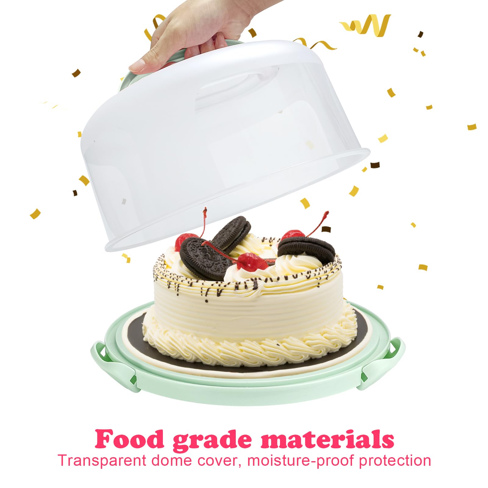 Soporte para tartas con tapa y asa, se adapta a soporte para tartas de 10 pulgadas con tapa, contenedor de almacenamiento de transporte de pasteles, soporte para tartas con tapas, 3 cierres