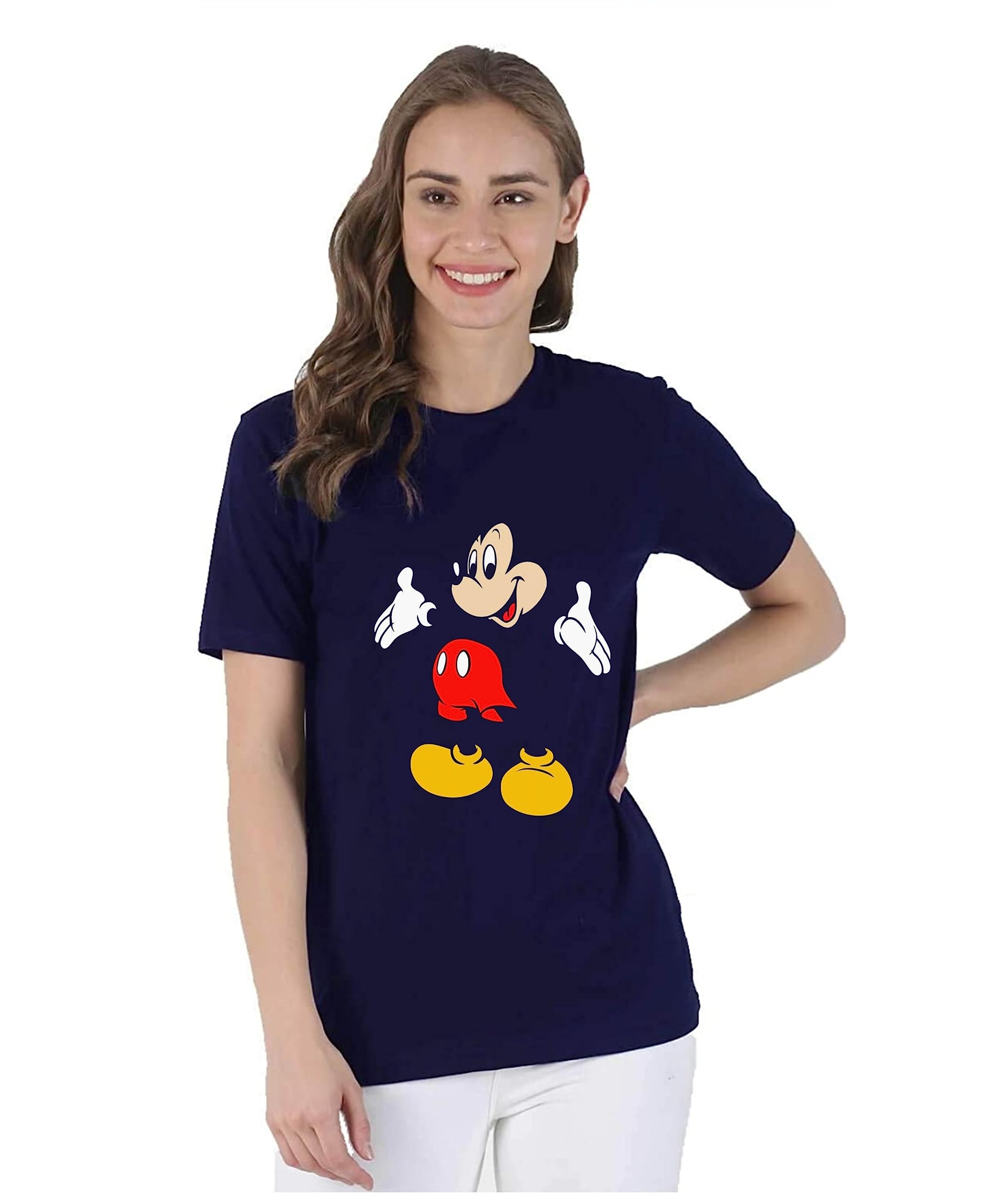 Women's Mickey Graphic Printed 100% Cotton T-Shirt - Regular Fit, Round Neck, Short Sleeves T Shirt for Women