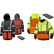 Safety Heated Jacket for Men.3lM Reflective Heated Parka.CLASS 3 HiVis jacket with Detachable hood