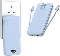 Ffnpua 12000mAh Portable Charger with Built-in Cables & Foldable Wall Plug, 22.5W Fast Charging Power Bank for iPhone Android Tablet