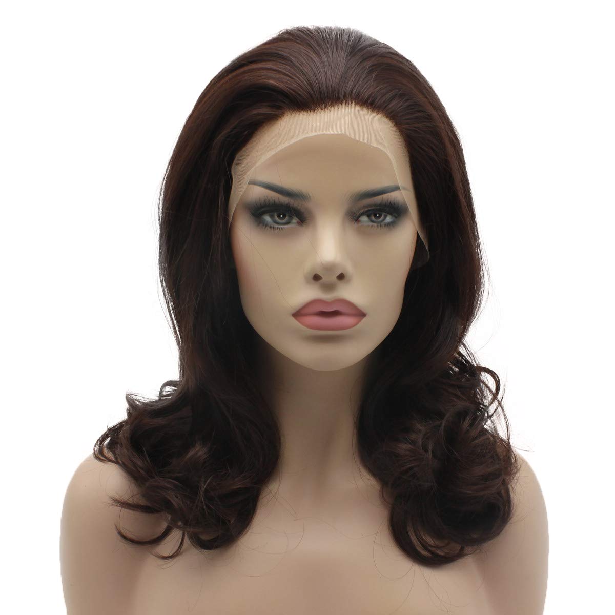 Lace Front Synthetic Medium Length Auburn Wig Half Hand Tied Heat Resistant Realistic Stylish Wig