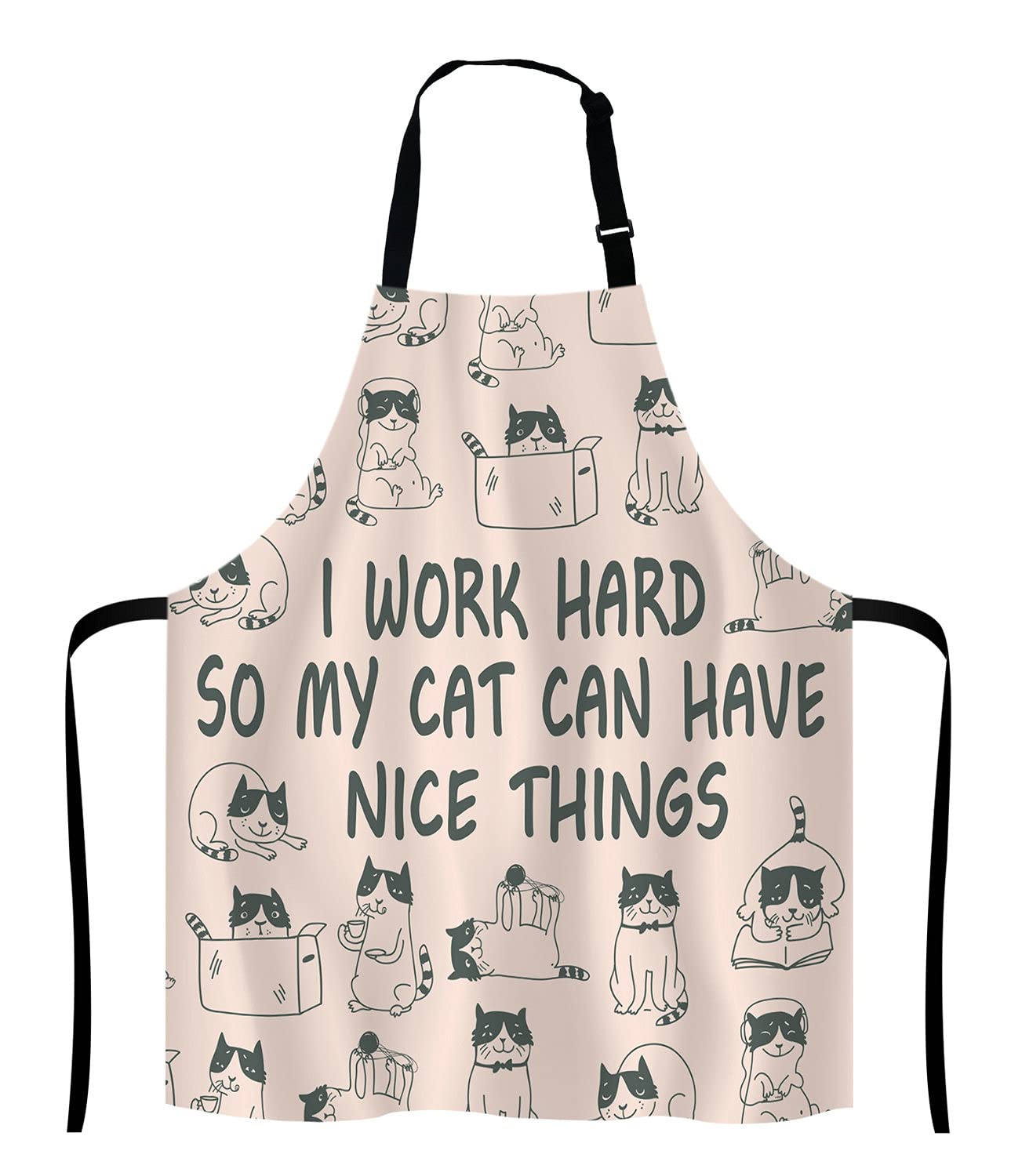 RFSHOP Delantal divertido de gatos para el hogar, cocina, impermeable, para cocinar, hornear, jardinería, para mujeres y hombres, I Work Hard So My Cat Can Have Nice Things, Imagen, Taille unique