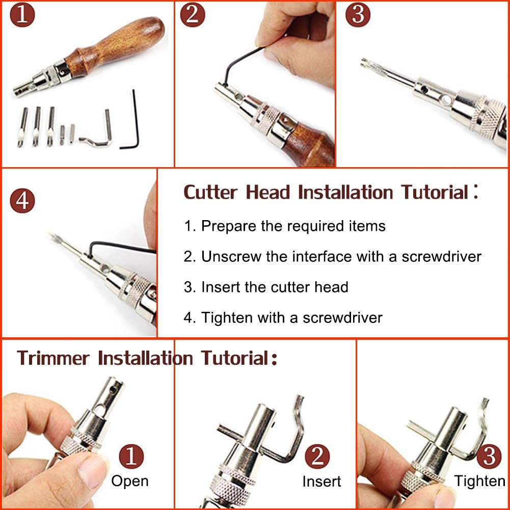 CJRSLRB 7Pcs Adjustable Stitching Groover and Creasing Edge Beveler, 7 in 1 Leather Skiving Grooving Tools, Leather Working Tools Kit