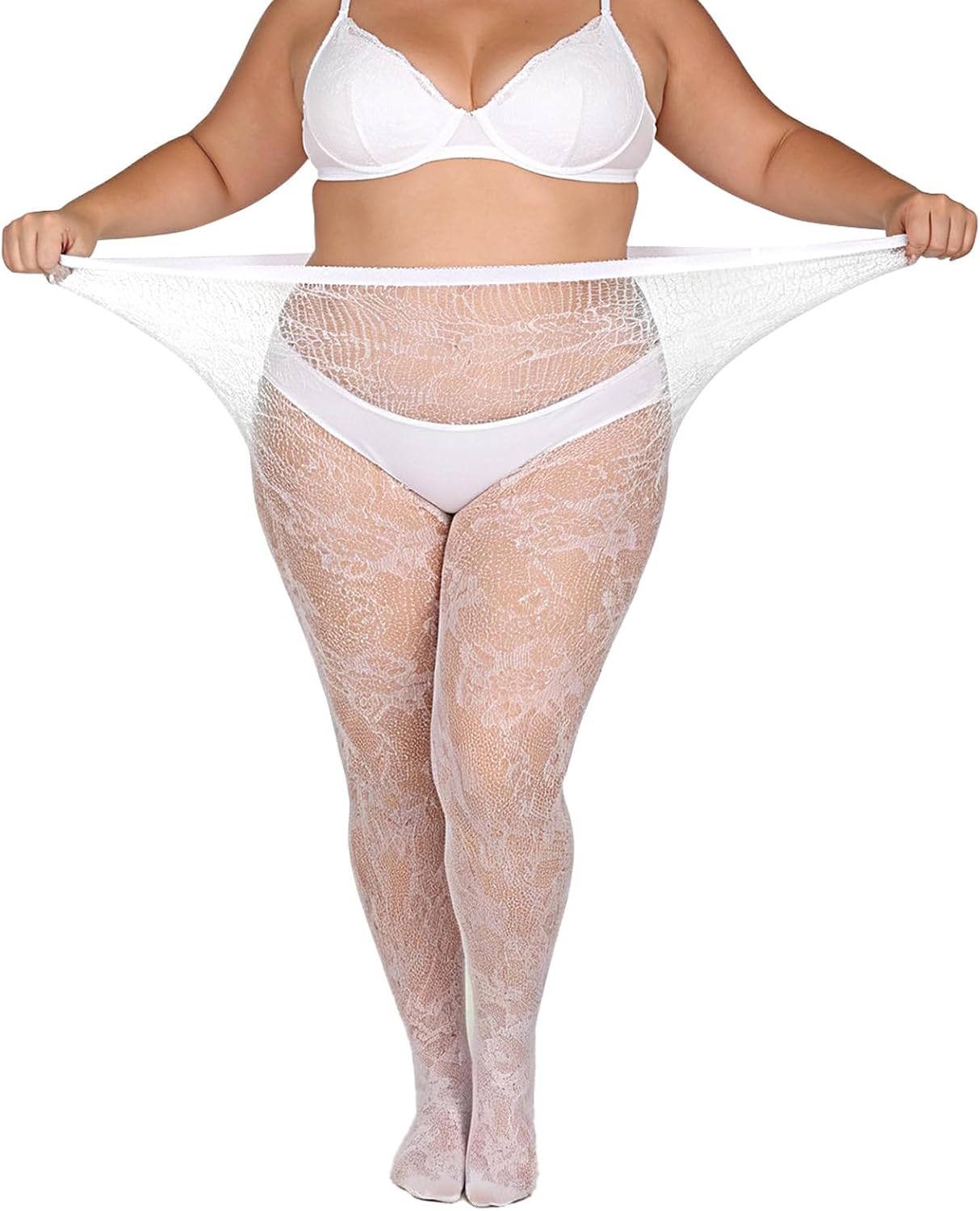 Lusofie 2pcs Plus Size Lace Tights Floral Pattern - High Waist Plus Size Stockings for Women - Comfortably Up to 230 lbs