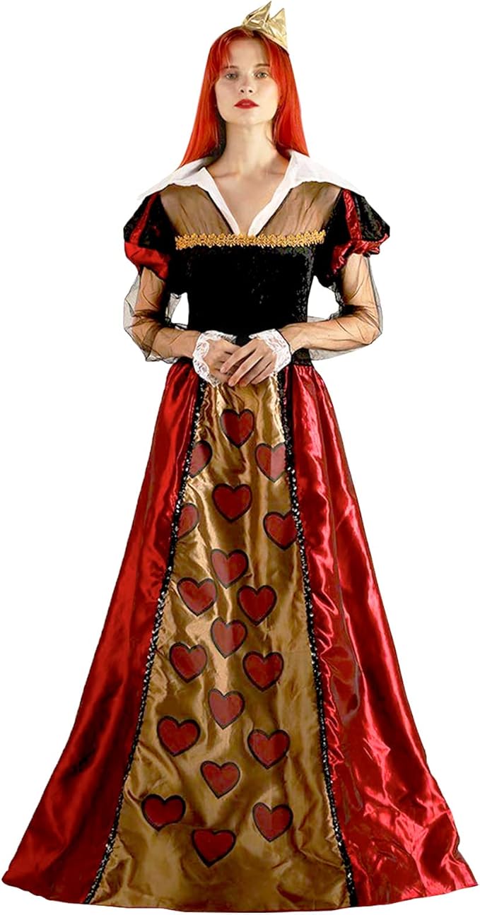 Women's Queen Costume Royal Red Hearts Halloween Fancy Dress