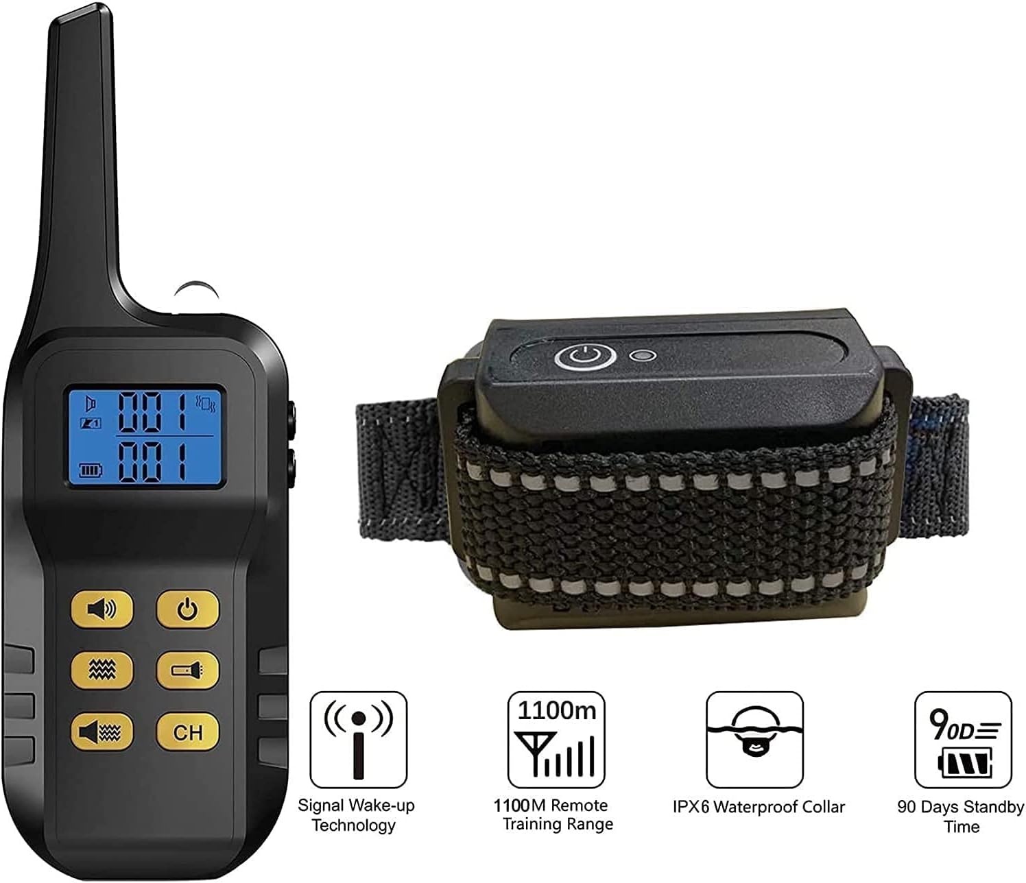 Dog Training Collar, Shock Collar for Dogs with Remote, Rechargeable Dog Shock Collar, with Beep/Vibration/Shock, Up to 1000 ft Remote Range, Rainproof for Small Medium Large Dogs (Color : YEL