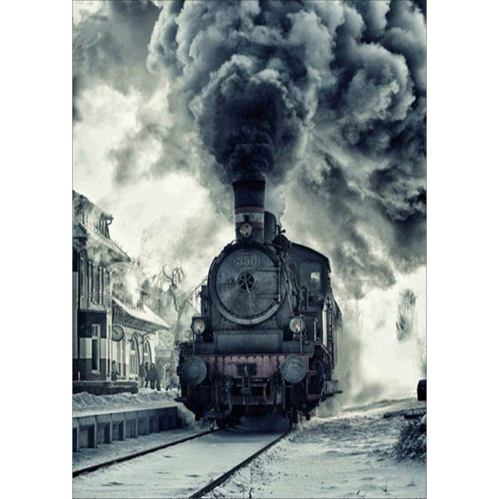 callm DIY 5D Diamond Painting Card Kit, Train Full Diamond Cross Stitch Painting Number Kit Rhinestone Diamond Crystal Pasted Embroidery Painting Craft Hand-Made Festival (A)