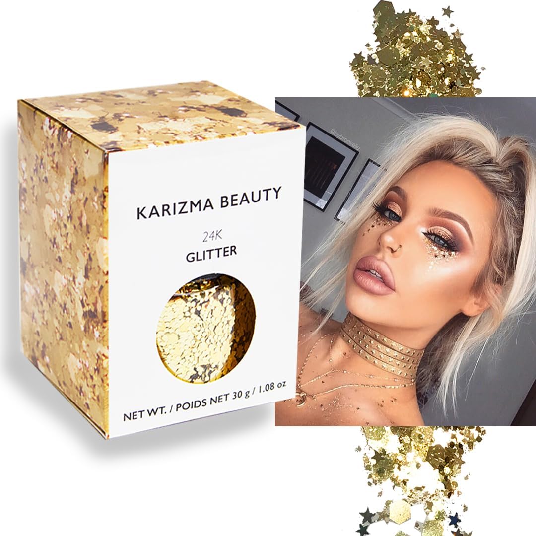 KARIZMA 24K Gold Glitter. 30g Chunky Face Glitter, Hair